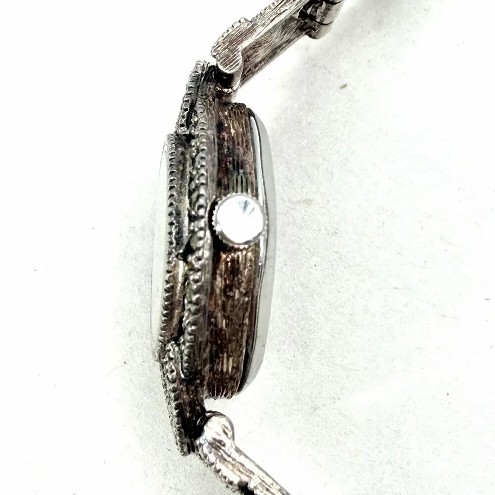 Vintage Anjuli Sterling Silver & Marcasite Womens Cocktail Watch